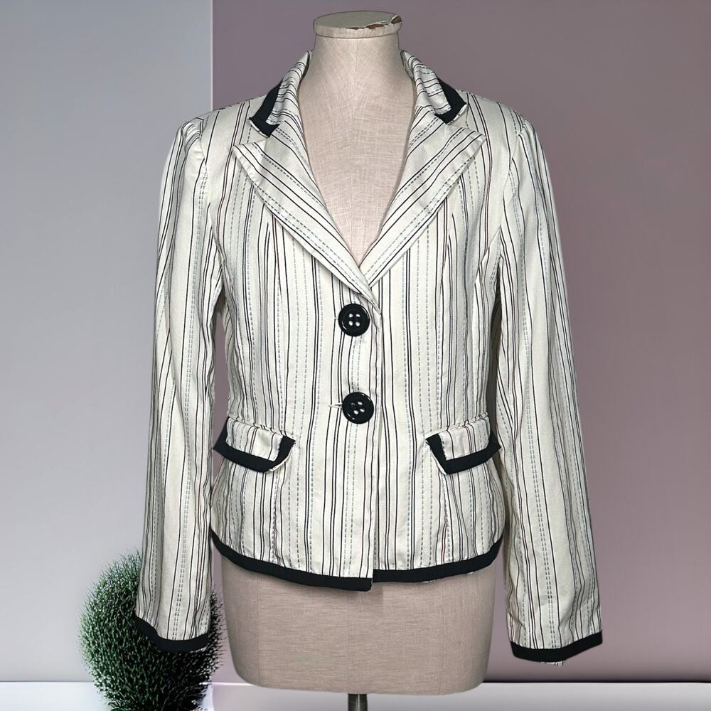 Vintage NANETTE LEPORE Striped Blazer Equestrian Collegiate Ivy League 12 Cream